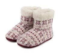 totes® toasties® Ladies Fair Isle Knit Boot Slippers with Faux Fur Cuff, Warm & Cosy Faux Fur Lining, Memory Foam for Ultimate Comfort, Durable Textured Sole, Fair Isle, S