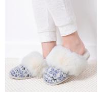 totes toasties® Ladies Fair Isle Knit Mule Slippers Blue Medium (UK 5-6)