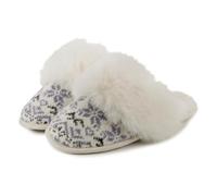 totes® toasties® Ladies Fair Isle Knit Mule Slippers, Knitted Fair Isle Design with Memory Foam for Ultimate Comfort, Durable Sole, Warm & Cosy Faux Fur Lining, Blue, M