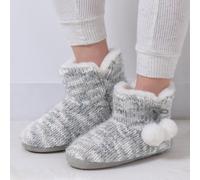 totes toasties® Ladies Space Dye Knitted Boot Slippers Grey Large (UK 7-8)