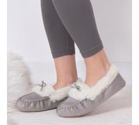 totes toasties® Ladies Sparkle Moccasin Slippers Grey Small (UK 3-4)