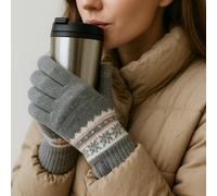 totes toasties® Ladies Stretch Knitted SmarTouch™ Gloves Grey Fair Isle One Size