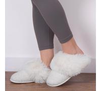 totes toasties® Ladies Textured Sparkle Faux Fur Mule Slippers Cream Medium (UK 5-6)