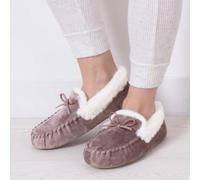 totes toasties® Ladies Velour Moccasin Slippers Mink Medium (UK 5-6)
