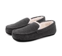 totes® toasties® Men’s Felt Moccasin Slipper with Sherpa Lining, Memory Foam for Extra Comfort, Warm Faux Fur Lining, Machine Washable, Durable Sole, Grey, M