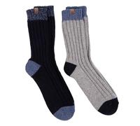 totes toasties® Mens Chunky Twist Wool Blend Boot Socks (Twin Pack) Navy / Grey One Size