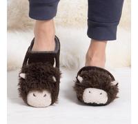 totes toasties® Mens Novelty Applique Mule Slippers Brown Medium (UK Size 9-10)