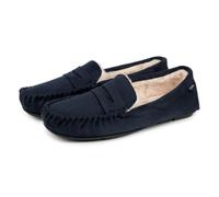 totes® toasties® Mens Suedette Moccasin Slipper with Faux Fur Lining, Classic Moccasin Styling with Memory Foam for Comfort, Warm & Cosy Faux Fur Lining, Machine Washable at 30°, Navy, M