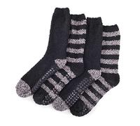 totes Toasties® Mens Supersoft Twin Pack Non Slip Thermal Slipper Socks for Men, Cosy Fleece Lounge, Warm Grippy Bed Socks, Machine Washable, Black/Grey, UK 8-12