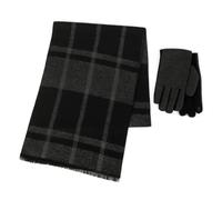 totes toasties® Mens Wool Blend Check Scarf & Thermal Lined Gloves Gift Set Black One Size