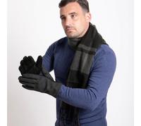 totes toasties® Mens Wool Blend Check Scarf & Thermal Lined Gloves Gift Set Black One Size