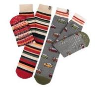Totes Toasties ORIGINAL SLIPPER SOCKS (TWIN PACK) Mens Socks Campervan / Stripe - One-Size