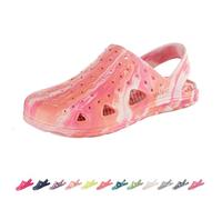 totes Unisex Children's Everywear Splash and Play Clog Wooden Shoes, Pink Multi Marble Strap, Pink Multi Marble Straps, 13-1 Big Kid