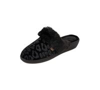 Totes Velour Black Leopard Heeled Mule Black