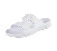 totes Women's Everywear Adjustable Double Buckle Slide Sandal, White, 8 UK