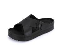 totes womens Everywear Lightweight Waterproof Adjustable Cross Buckle Slide Sandal, Black, 3 UK