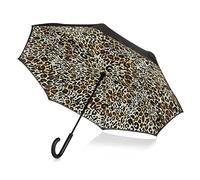 Totes Women's Inbrella Reverse-Close Folding Umbrella, Honey Leopard