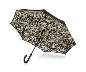 Totes Women's Inbrella Reverse-Close Folding Umbrella, Honey Leopard