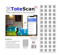 ToteScan HD (Heavy Duty, Tough Labels) Intelligent Smart QR Labels for Organization/Moving/Storage (48 Unique Peel & Stick, 1.5"x1.5"). Easily Pack and Track Your Items