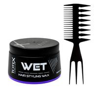 Totex Hair Styling Wax Wet Look 150ml with Wide Tooth Comb No2 | Strong Hold Hair Wax for Men & Women | Professional Wet Finish Hair Styling Wax & Barber Comb Set