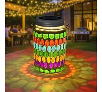 TOTHDATE 1PCS Mosaic Solar Lights Outdoor Garden, On/Off Glass Hanging Solar Mosaic Lanterns Lights IP65 Waterproof for Table Lawn Path Courtyard Deck Fence, Green Mosaic Glass