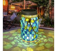 TOTHDATE 1PCS Mosaic Solar Lights Outdoor Garden, On/Off Glass Hanging Solar Mosaic Lanterns Lights IP65 Waterproof for Table Lawn Path Courtyard Deck Fence, Leaf Mosaic Glass