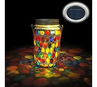 TOTHDATE 1PCS Mosaic Solar Lights Outdoor Garden, On/Off Glass Hanging Solar Mosaic Lanterns Lights IP65 Waterproof for Table Lawn Path Courtyard Deck Fence, Red Mosaic Glass