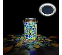 TOTHDATE 1PCS Mosaic Solar Lights Outdoor Garden, On/Off Glass Hanging Solar Mosaic Lanterns Lights IP65 Waterproof for Table Lawn Path Courtyard Deck Fence, Blue Mosaic Glass