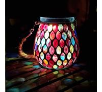 TOTHDATE 1PCS Oval Mosaic Solar Lights Outdoor Garden, On/Off Glass Hanging Solar Mosaic Lanterns Lights IP65 Waterproof for Table Lawn Path Courtyard Deck Fence, Red Mosaic Glass