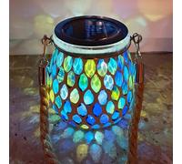 TOTHDATE 1PCS Oval Mosaic Solar Lights Outdoor Garden, On/Off Glass Hanging Solar Mosaic Lanterns Lights IP65 Waterproof for Table Lawn Path Courtyard Deck Fence, Blue Mosaic Glass