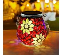 TOTHDATE 1PCS Oval Solar Mosaic Lights Outdoor, On/Off Glass Hanging Solar Mosaic Lanterns Lights IP65 Waterproof for Table Lawn Path Courtyard Deck Fence, Flowers Mosaic Light 2