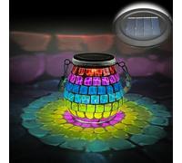 TOTHDATE 1PCS Oval Solar Mosaic Lights Outdoor, On/Off Glass Hanging Solar Mosaic Lanterns Lights IP65 Waterproof for Table Lawn Path Courtyard Deck Fence, Color Square Mosaic Light