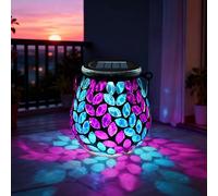 TOTHDATE 1PCS Oval Solar Mosaic Lights Outdoor, On/Off Glass Hanging Solar Mosaic Lanterns Lights IP65 Waterproof for Table Lawn Path Courtyard Deck Fence, Olive Branch Mosaic Light