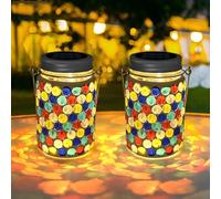TOTHDATE 2PCS Mosaic Solar Lights Outdoor Garden, On/Off Glass Hanging Solar Mosaic Lanterns Lights IP65 Waterproof for Table Lawn Path Courtyard Deck Fence, Dot Pattern Mosaic Glass