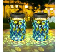 TOTHDATE 2PCS Mosaic Solar Lights Outdoor Garden, On/Off Glass Hanging Solar Mosaic Lanterns Lights IP65 Waterproof for Table Lawn Path Courtyard Deck Fence, Leaf Mosaic Glass