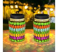 TOTHDATE 2PCS Mosaic Solar Lights Outdoor Garden, On/Off Glass Hanging Solar Mosaic Lanterns Lights IP65 Waterproof for Table Lawn Path Courtyard Deck Fence, Green Mosaic Glass