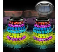 TOTHDATE 2PCS Oval Solar Mosaic Lights Outdoor, On/Off Glass Hanging Solar Mosaic Lanterns Lights IP65 Waterproof for Table Lawn Path Courtyard Deck Fence, Color Square Mosaic Light