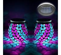TOTHDATE 2PCS Oval Solar Mosaic Lights Outdoor, On/Off Glass Hanging Solar Mosaic Lanterns Lights IP65 Waterproof for Table Lawn Path Courtyard Deck Fence, Olive Branch Mosaic Light