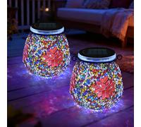 TOTHDATE 2PCS Oval Solar Mosaic Lights Outdoor, On/Off Glass Hanging Solar Mosaic Lanterns Lights IP65 Waterproof for Table Lawn Path Courtyard Deck Fence, Maple Mosaic Light