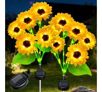TOTHDATE 2PCS Solar Sunflower Stake Light, 12 Flowers 55 LEDs Warm White Light Solar Pathway Sunflower Lights IP44 Waterproof for Yard Garden Pathway Patio Decor