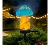 TOTHDATE Blue Mini Mushroom Solar Stake Light, Warmwhite Light Solar Pathway Light IP44 Waterproof for Garden Outdoor Decoration