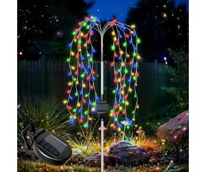 TOTHDATE Outdoor Solar Willow Tree Lights, RGBY Light 200 LED Firework Stake Lights, 8 Modes, IP55 Waterproof Fairy Solar Lights for Garden Yard Party Decor