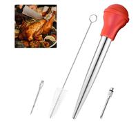 TOTHDATE Turkey Baster Syringe Large Set, Stainless Steel Marinade Injector Syringe FDA Silicone Bulb with 2 Injector Needles and Brush for Kitchen BBQ Meat Fish
