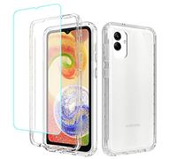 Tothedu Phone Case for Galaxy A02/Galaxy A04 SM-A045F SM-A022F Case with Tempered-Glass Screen Protector, Clear Full Body Protective Hard PC Shell TPU Cover Cases for Samsung Galaxy A04 4G (Clear)