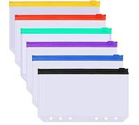 TOTIKI File Organizer Aasjbofa Binder Pockets A5/ A6 Loose Leaf Bag Clear Zipper Folders For6- Ring Notebook Pouch Document Filing Bags Folders Paperwork(6Pack-A6size)