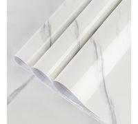TOTIO Extra Wide White Marble Self Adhesive Wallpaper Glossy Thicken Granite Look Furniture Sticker 31.5x157inch Light Marble Vinyl Wrap Waterproof Wall Sticker for Bathroom Kitchen Worktop Covering