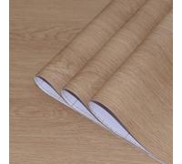 TOTIO Light Brown Wood Grain Vinyl Wrap Tan Walnut Textured Peel and Stick Wallpaper 16x197inch Air Guide Slot Design Matte Thickened Self-Adhesive Waterproof Kitchen Worktop Covering Decorative Film