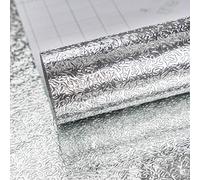 TOTIO Silver Self-Adhesive Film Vinyl Wallpaper in Aluminium Foil Look Water and Greaseproof Stickers for Kitchen Cabinets DIY Wall Sticker Metallic Feel Thick 40 cm x 3 m Heat Resistance
