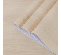 TOTIO Warm Brown Wood Grain Vinyl Wrap Light Walnut Textured Peel and Stick Wallpaper 16x197inch Air Guide Slot Design Matte Thickened Self-adhesive Waterproof Kitchen Worktop Covering Decorative Film