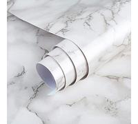 TOTIO White Marble Self Adhesive Wallpaper Peel Stick Glossy Thicken 16x118inch White Marble Vinyl Wrap Creamy White Sticky Back Plastic Waterproof Furniture Sticker PVC Wall Stickers Detachable